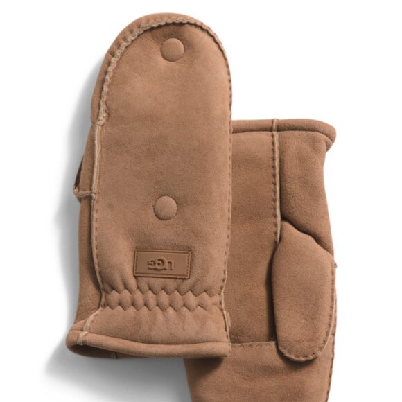 NEW  UGG Men's Genuine Shearling Sheepskin Flip Top Mittens chestnut 864tn - Picture 2 of 3